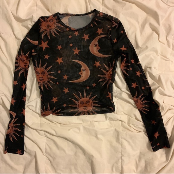 Tops - Sheer Sun and Moon Crop Long Sleeve